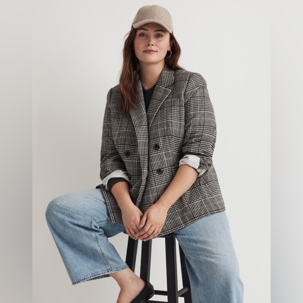 NWOT Madewell The Rosedale Blazer in Black & White Plaid Plus 18W